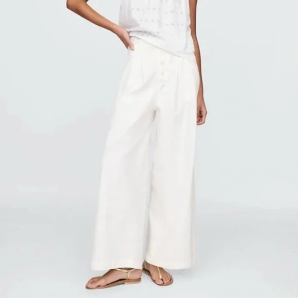 Gap x Doen White Wide Leg Pleated Trousers Size 0 - Picture 1 of 7